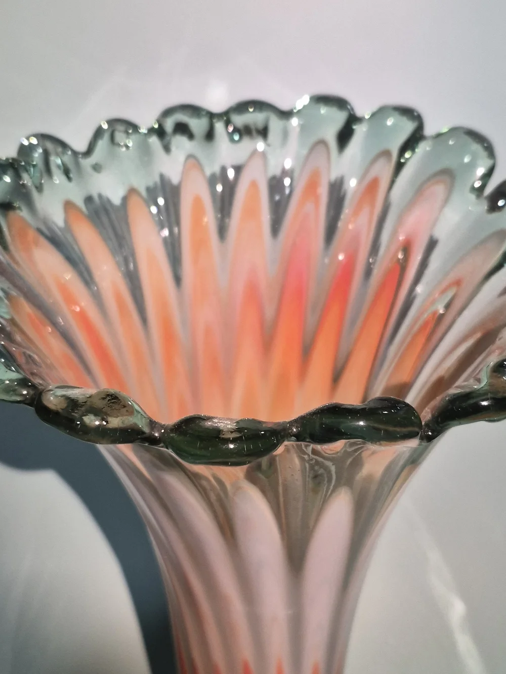 Orange White Glass Vase Swung Art Glass
